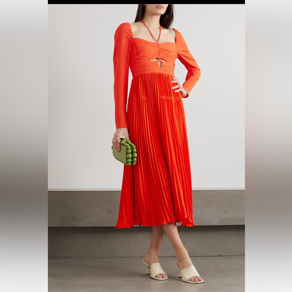 Self portrait orange/red pleated midi dress size 2 NWT